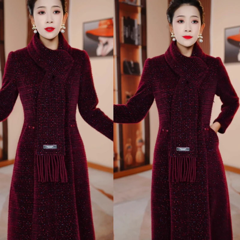 洋气紫红色秋冬新款修身显瘦遮肉连衣裙H5B269气质高雅时尚