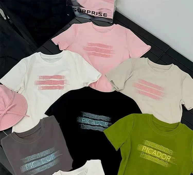 春夏新款字母亮片短袖T恤女圆领正肩直筒显瘦时尚百搭上衣潮60153