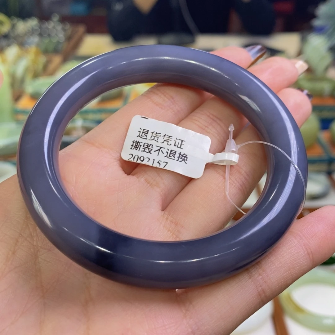 和田玉未镶嵌手镯青海浓色烟紫圆条58/59