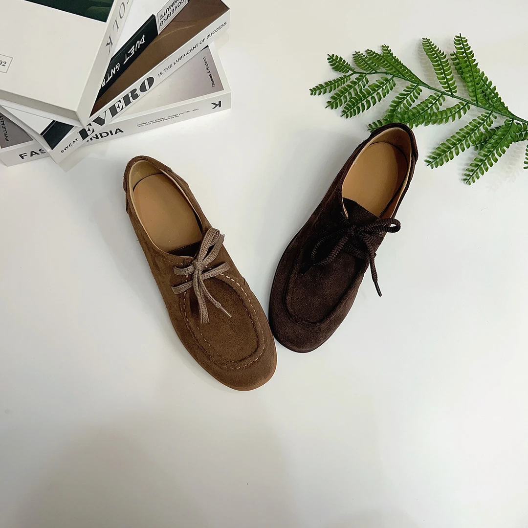 新春英伦风女款牛皮圆头系带厚底百搭时尚休闲乐福鞋单鞋女DB0010