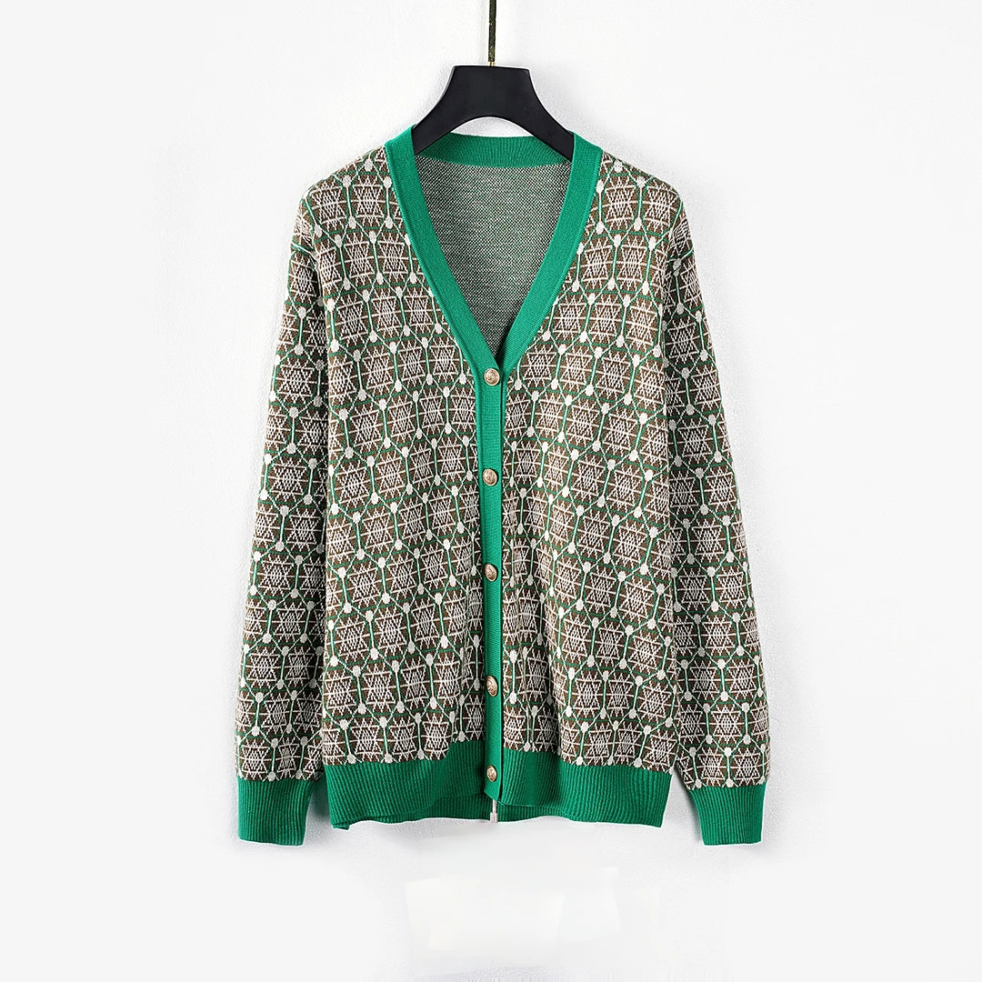 【秋季新款】CD305绿色高端轻奢法式设计感时尚休闲百搭针织开衫