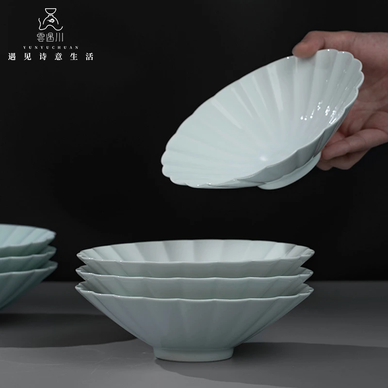 景德镇云遇川菊花斗笠碗青白瓷景德镇高温陶瓷意面碗创意碗家用碗