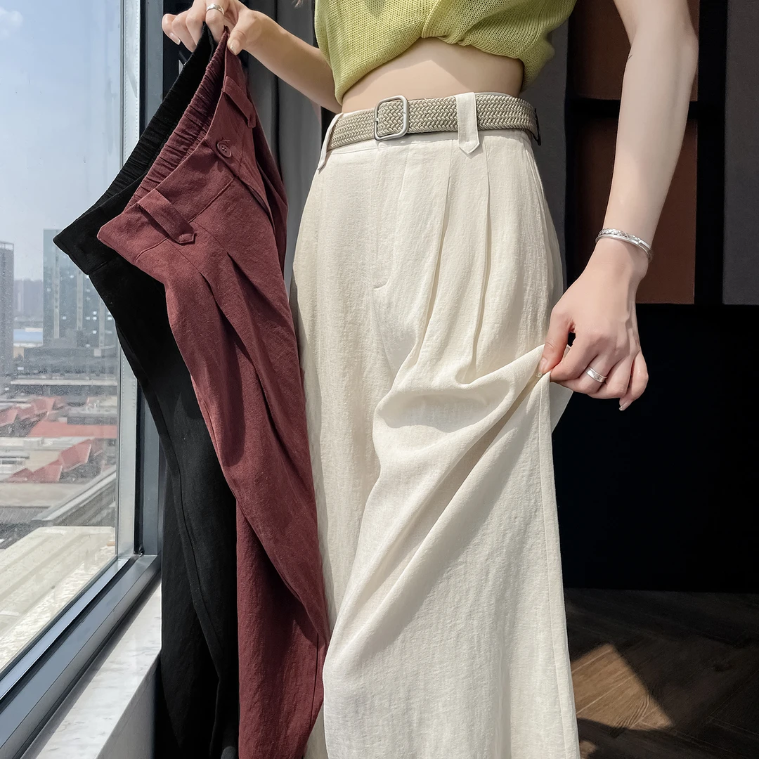麻本色天丝亚麻阔腿裤女夏季薄款2025高腰显瘦宽松垂坠西装裤子