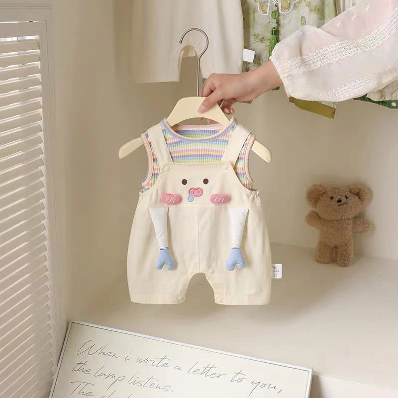 女童套装夏装2025新款超萌宝宝无袖背心背带裤婴幼儿分体两件套潮