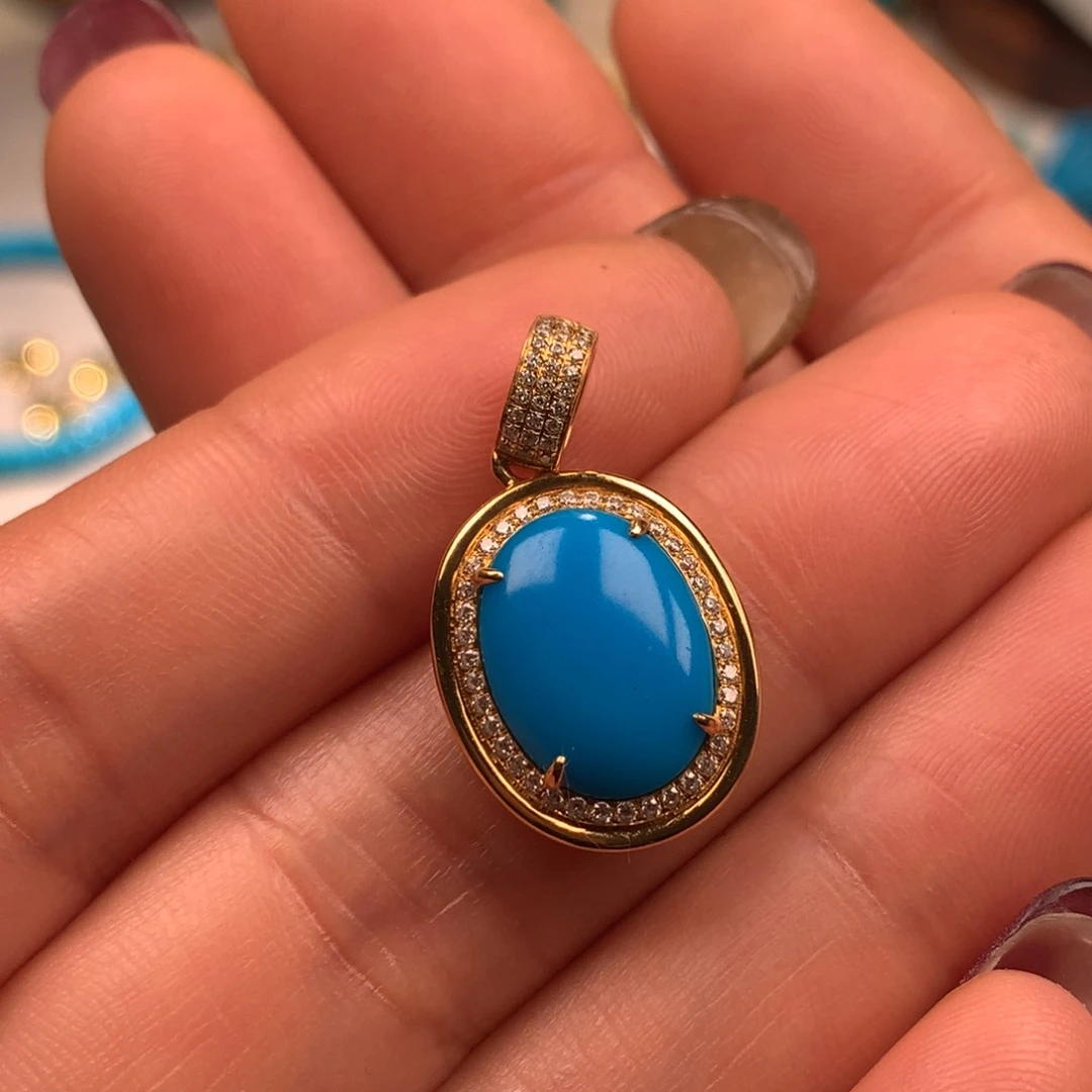 绿松石18K金镶嵌珠宝奇石