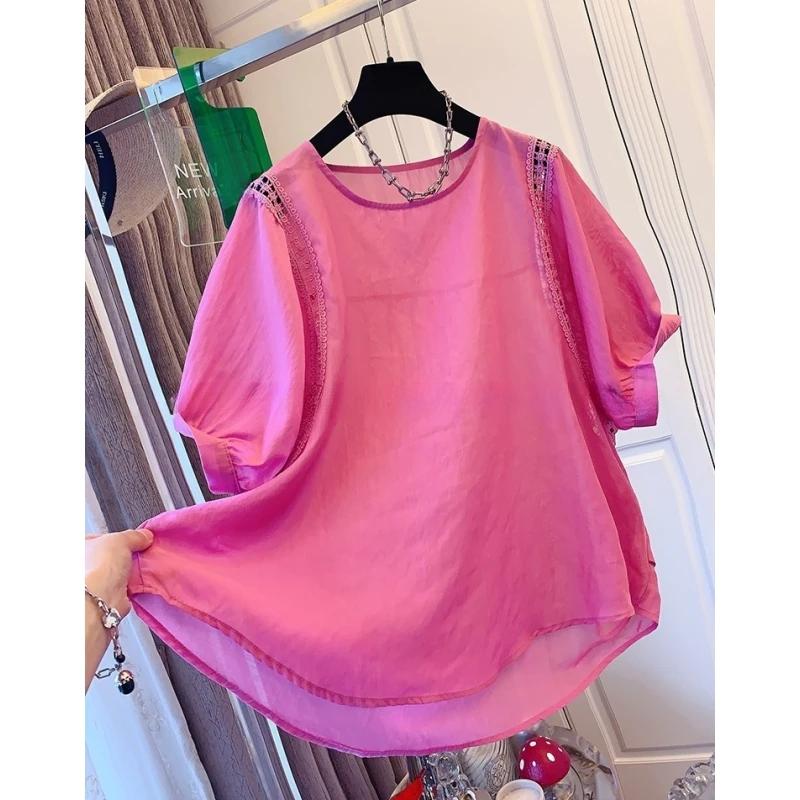 法式小资设计感绝美蕾丝短袖衬衫娃娃衫宽松薄款时尚夏日漂亮上衣