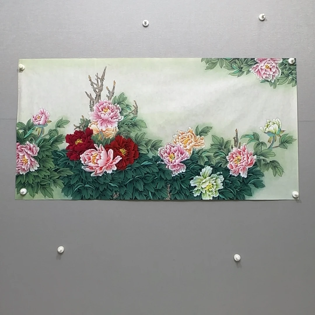 国画精品工笔横幅四尺牡丹贾敏