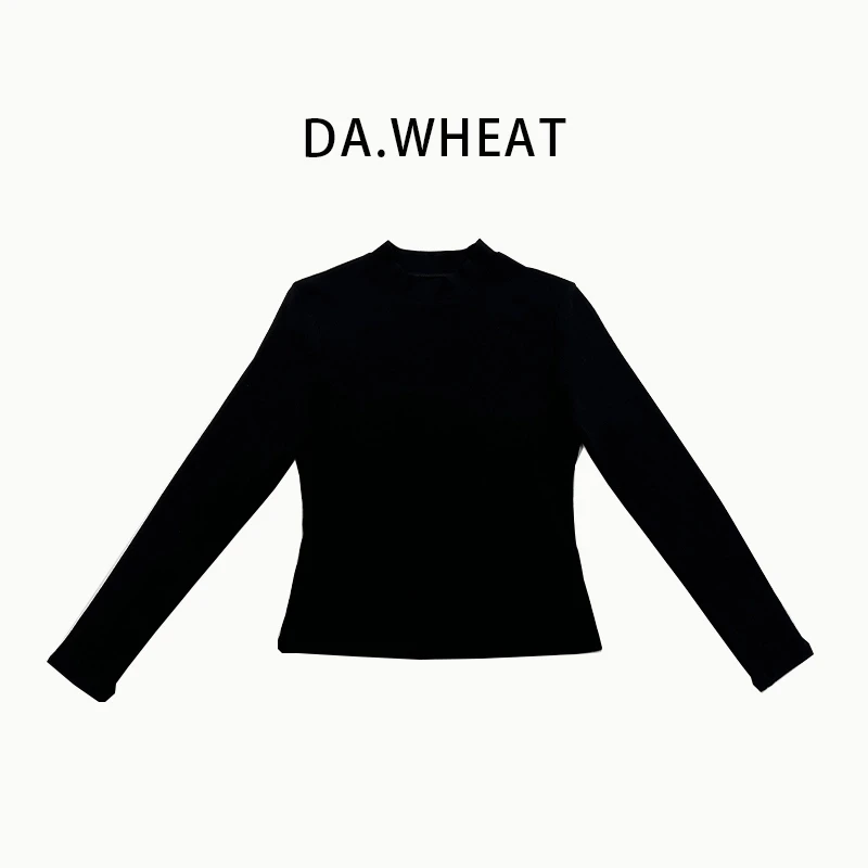 【气质女神】260g95%棉修身打底衫女款高棉高弹小低领长袖白色内搭