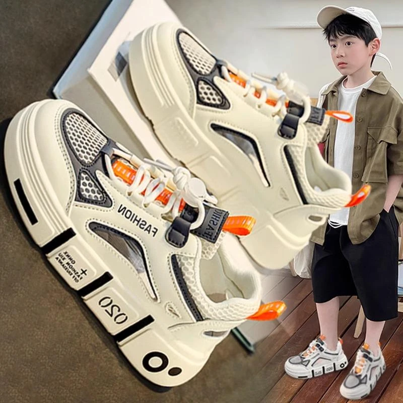 男童鞋子2024新款夏季透气软底儿童运动单网鞋男孩镂空板鞋中大童