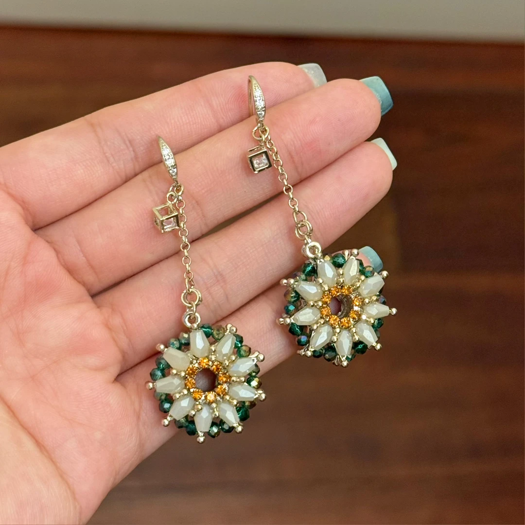 铜合金合成锆石耳饰 E0630 东大门定制彩色雏菊花朵春夏度假流苏