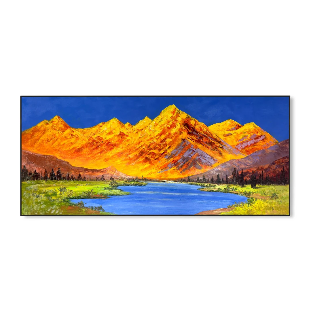 【日照金山Ⅲ】客厅纯手绘油画沙发背景墙装饰画2025高级加长挂画