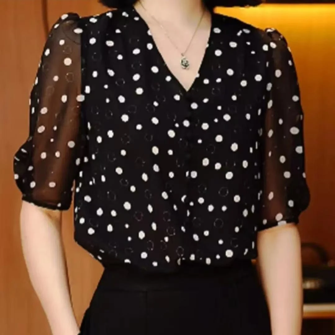 2025夏季新款雪纺衫碎花气质小衫洋气衬衣时尚百搭衬衫法式W384