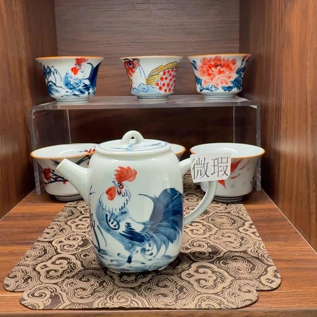 釉下手绘茶具微瑕