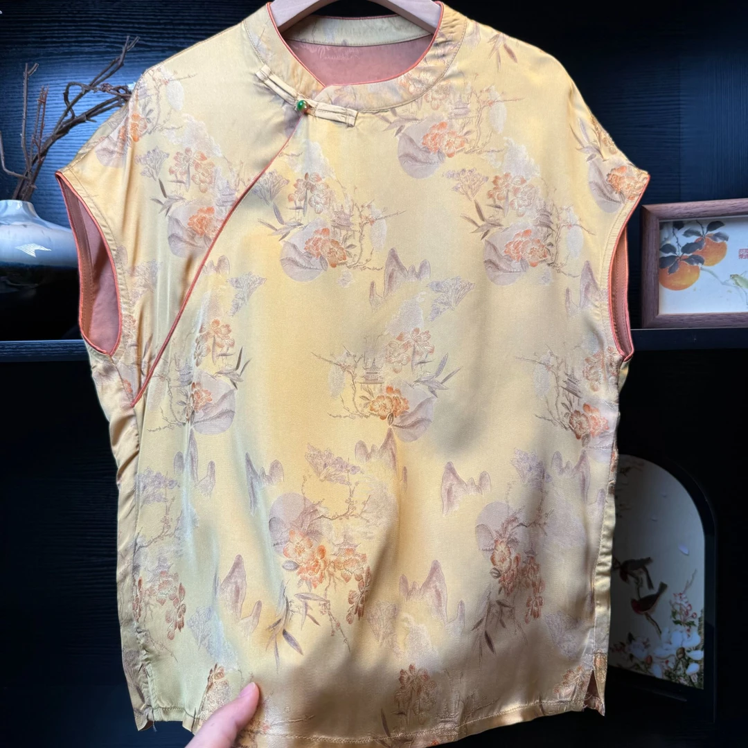 【庭阁】中式斜襟薄款小飞袖小衫2317