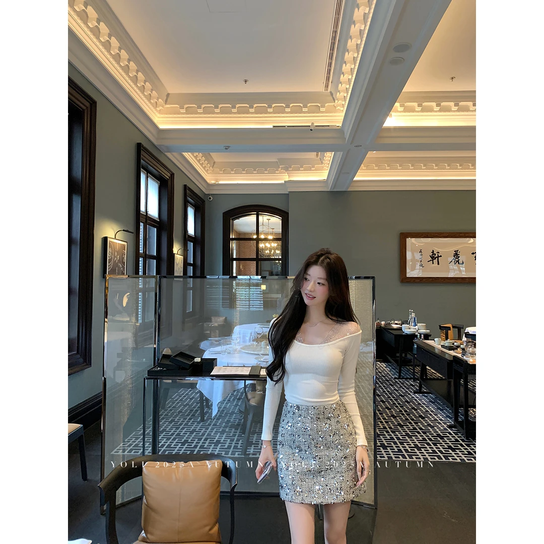 YOLI张宥利 "星落玉肩" 紫色针织衫女冬季减龄设计感显瘦打底上衣