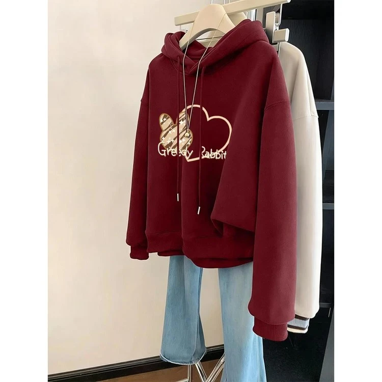 加绒加厚新年本命年卫衣女2026年新款连帽短款时尚洋气外套上衣潮