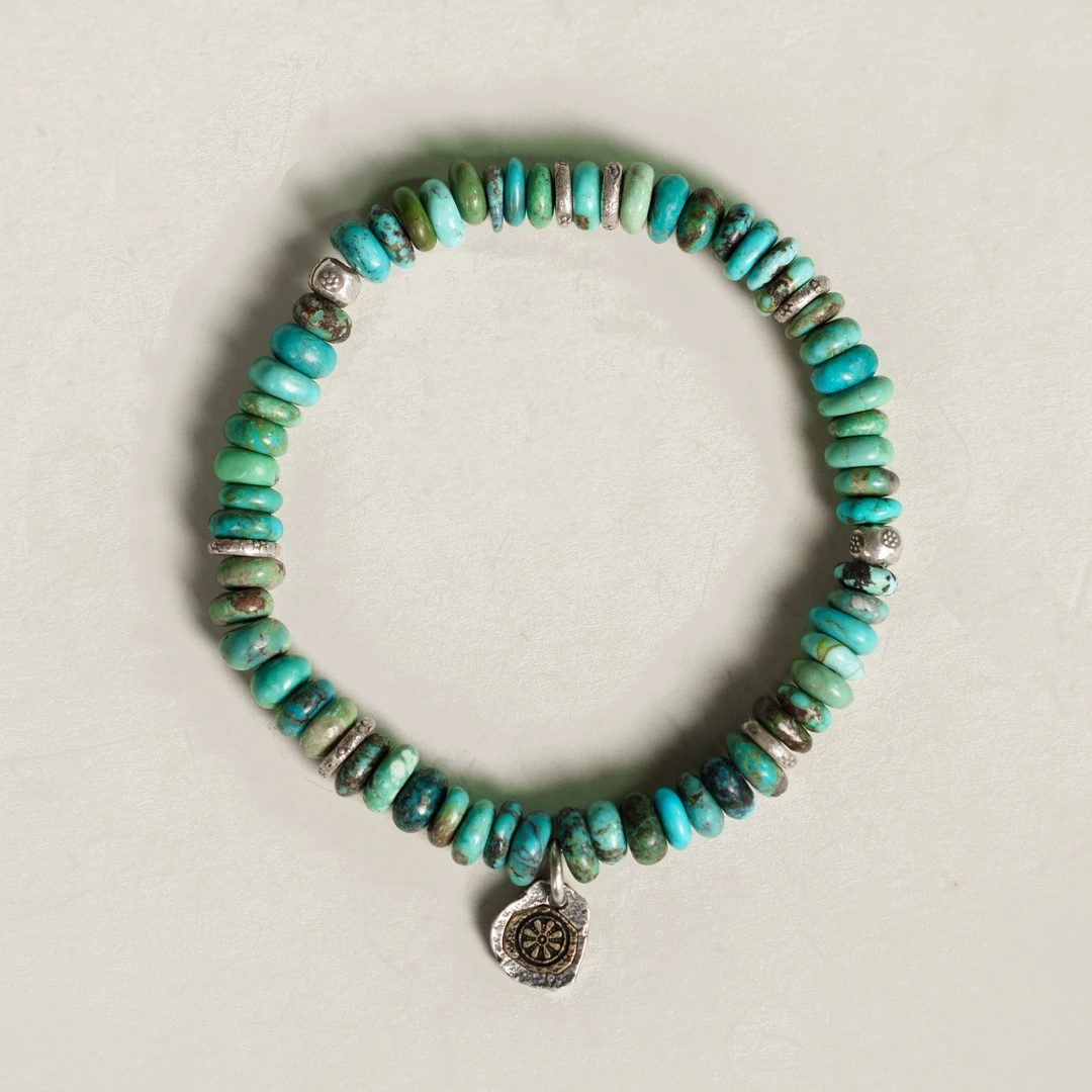 幻渺 925银手链 原创设计【蓝汐】|复古时尚墨绿民族百搭手工银手串