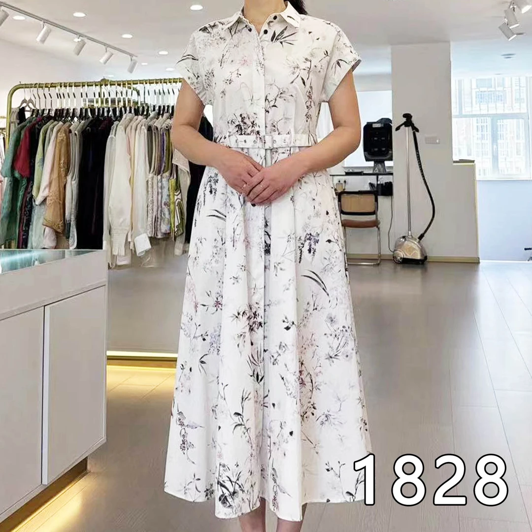 写意水墨画纯棉赫本风连衣裙气质收腰显瘦夏季印花中长款宽松时尚