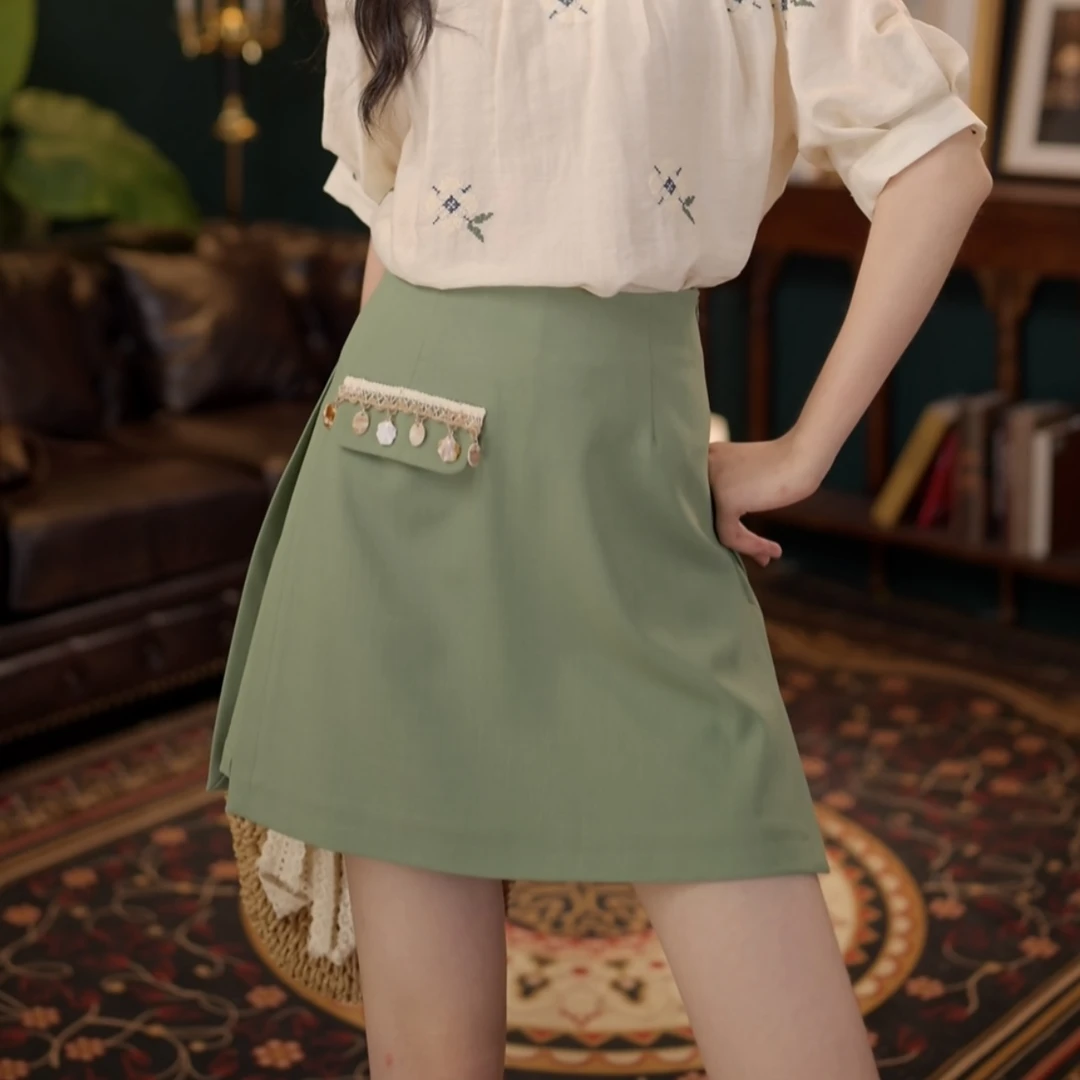 琦琦【小棉芽】温柔风短裙女夏季高腰A字显瘦裙YS1113257