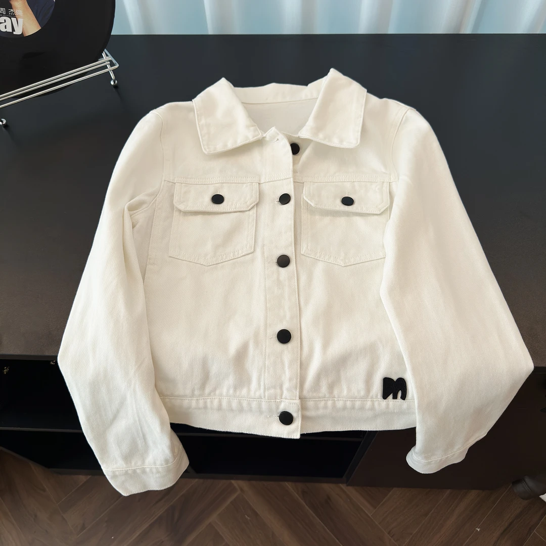 春秋韩系休闲显瘦小个子白色短款翻领牛仔外套女夹克上衣2409145