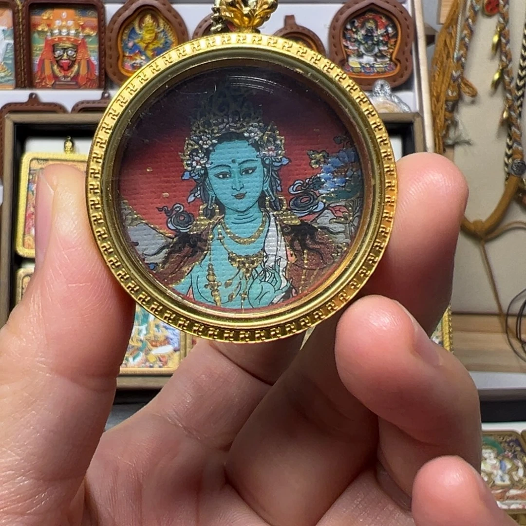 静***心吊坠绿度母单面圆卡