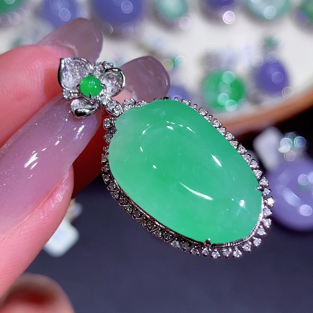 翡翠18K金镶嵌吊坠(不含链)