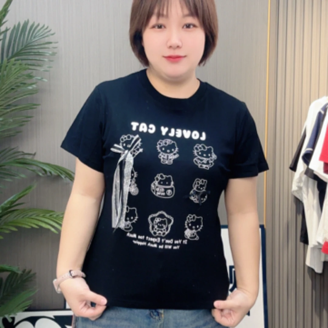 2021夏季新款显瘦修身九个小猫大码女半袖