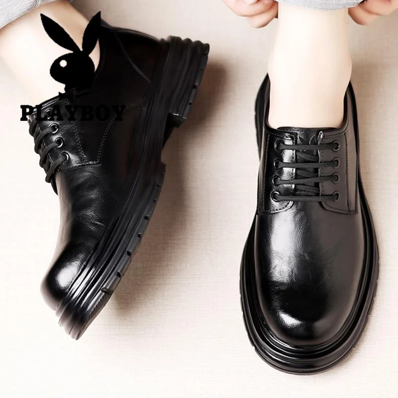 花花公子德比男鞋英伦风低帮马丁靴休闲皮鞋黑色商务正装休闲男鞋
