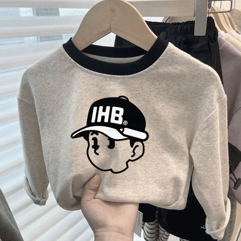 秋款纯棉T恤长袖百搭常规A类圆领儿童印花秋冬春日慢人风打底衣衫