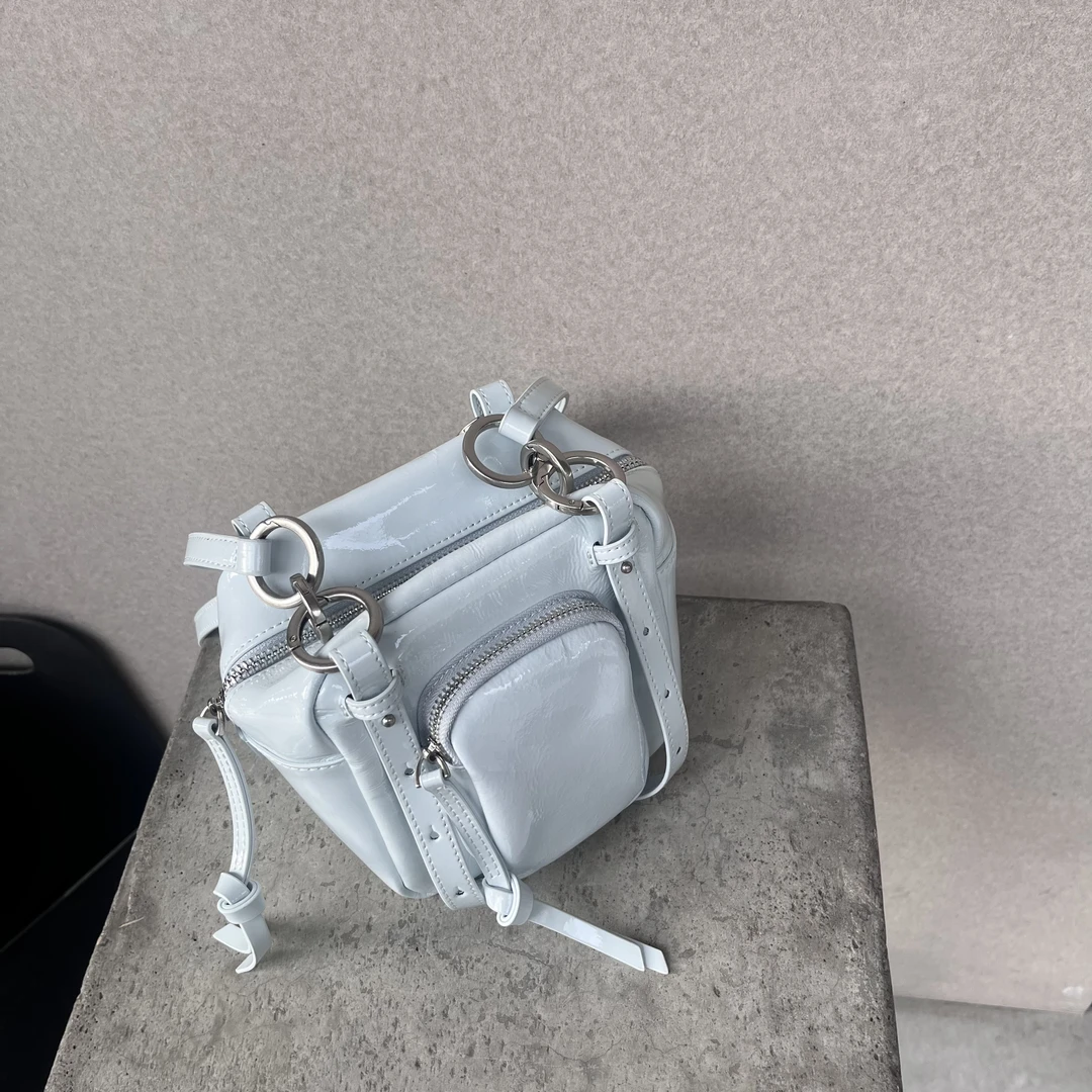 小众设计头层牛皮复古机车风保龄球包单肩手提斜挎包