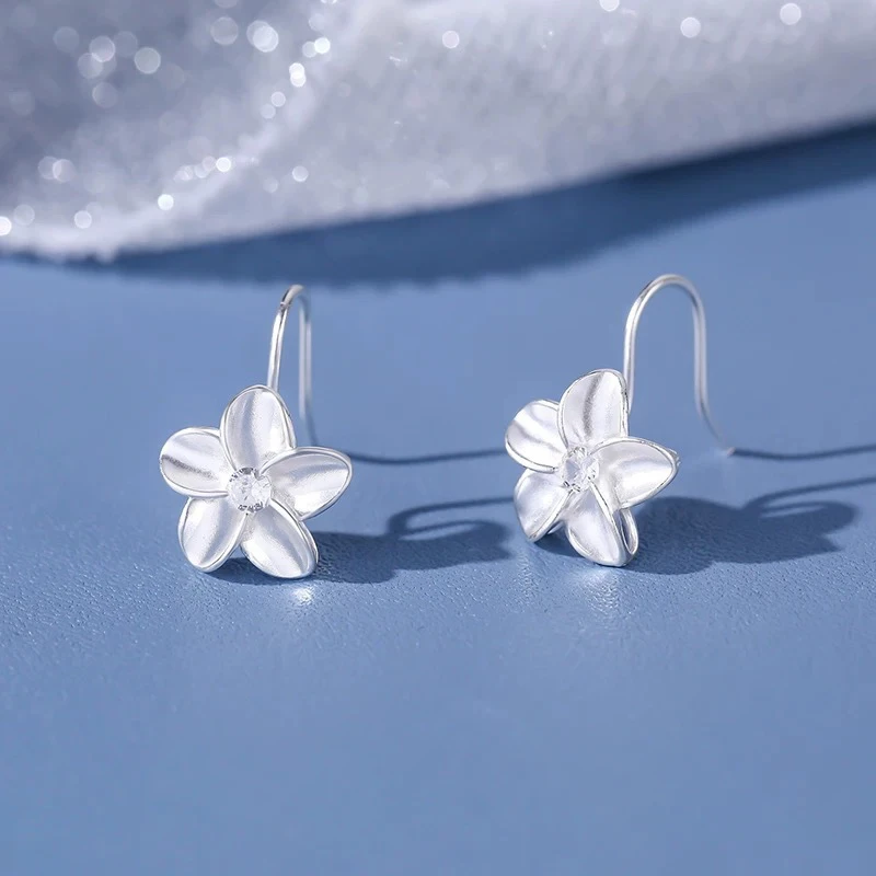 足银耳饰 足银990樱花弯钩耳环