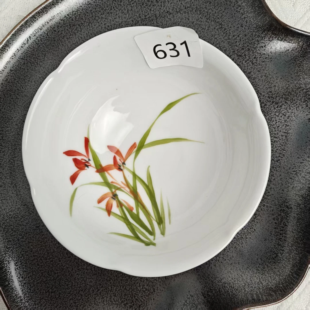 景德镇手绘釉中彩（食品级）高足花口碗家用631