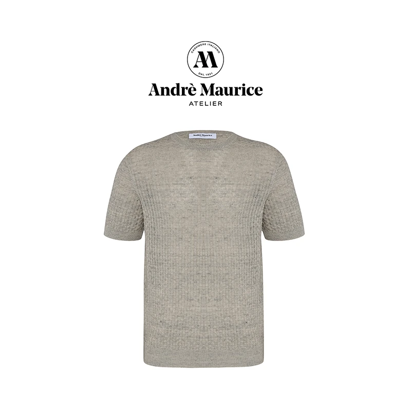 AndreMaurice男士圆领编织纹亚麻棉针织短袖