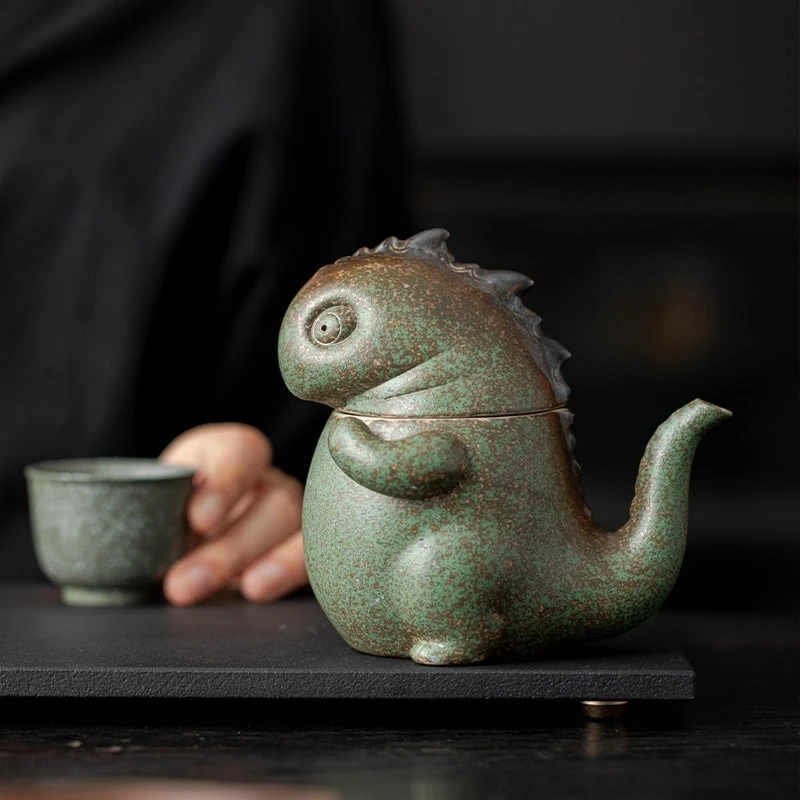 青铜釉小茶壶茶杯窑变创意恐龙可爱泡茶单壶家用高端陶瓷功夫茶具