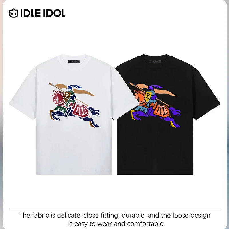 IDLE IDOL夏季新款短袖男士t恤短袖潮流休闲时尚百搭战马国潮礼物