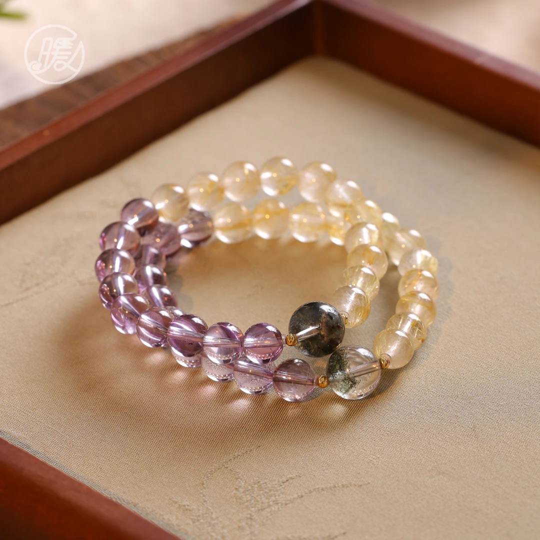 单圈紫水晶手串8mm搭配路路通18k金发晶手链F4917多样性发一