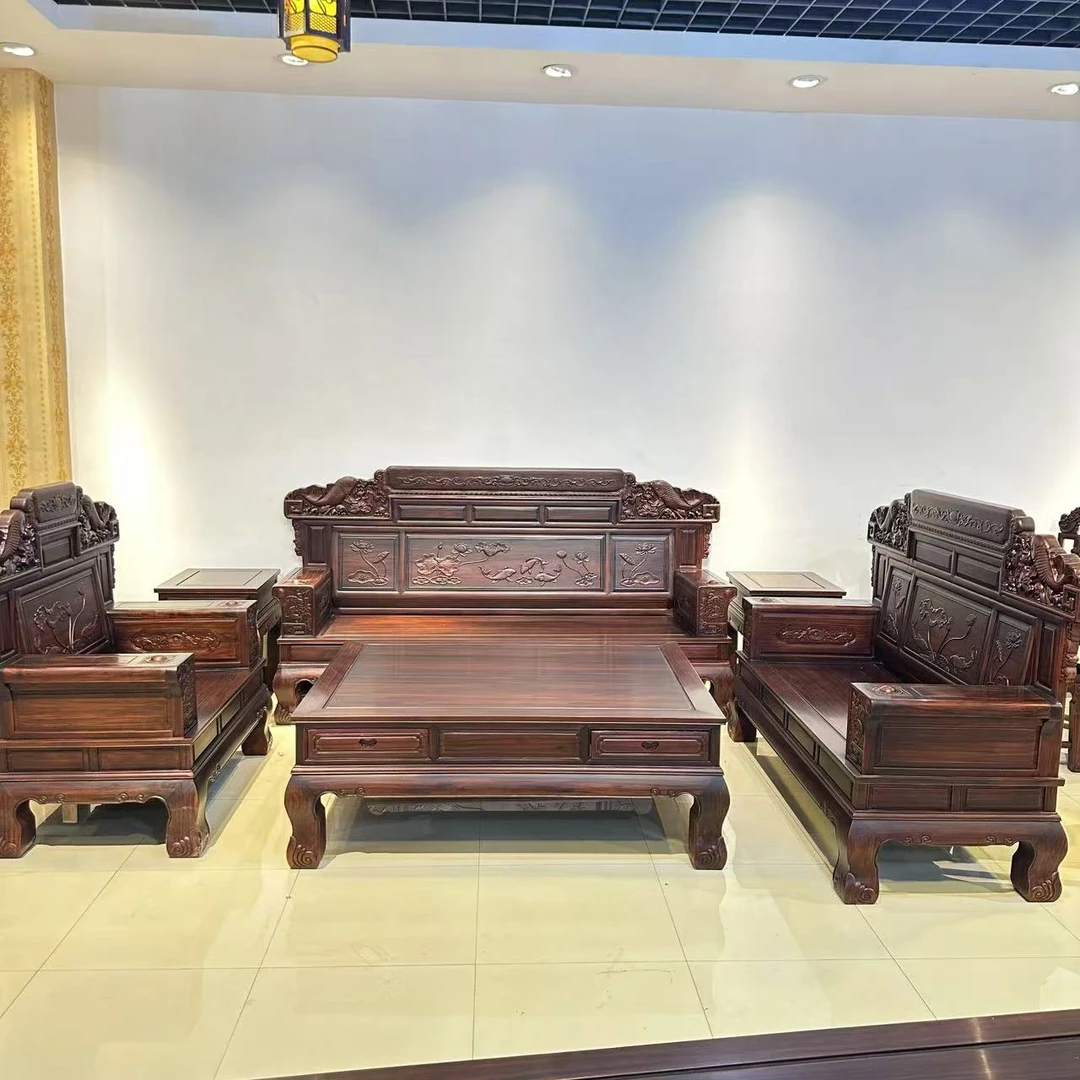 南美酸枝古典雕花鱼跃龙门沙发六件套客厅大厅成套家具沙发
