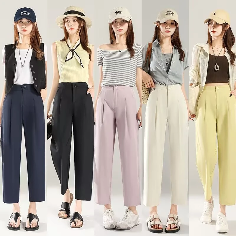 夏季薄款2025新款高腰显瘦哈伦裤时尚百搭九分休闲裤
