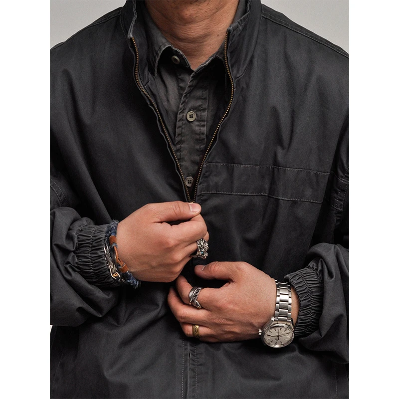 有老干部那味儿！全棉重工水洗做旧立领复古休闲夹克宽松工装外套