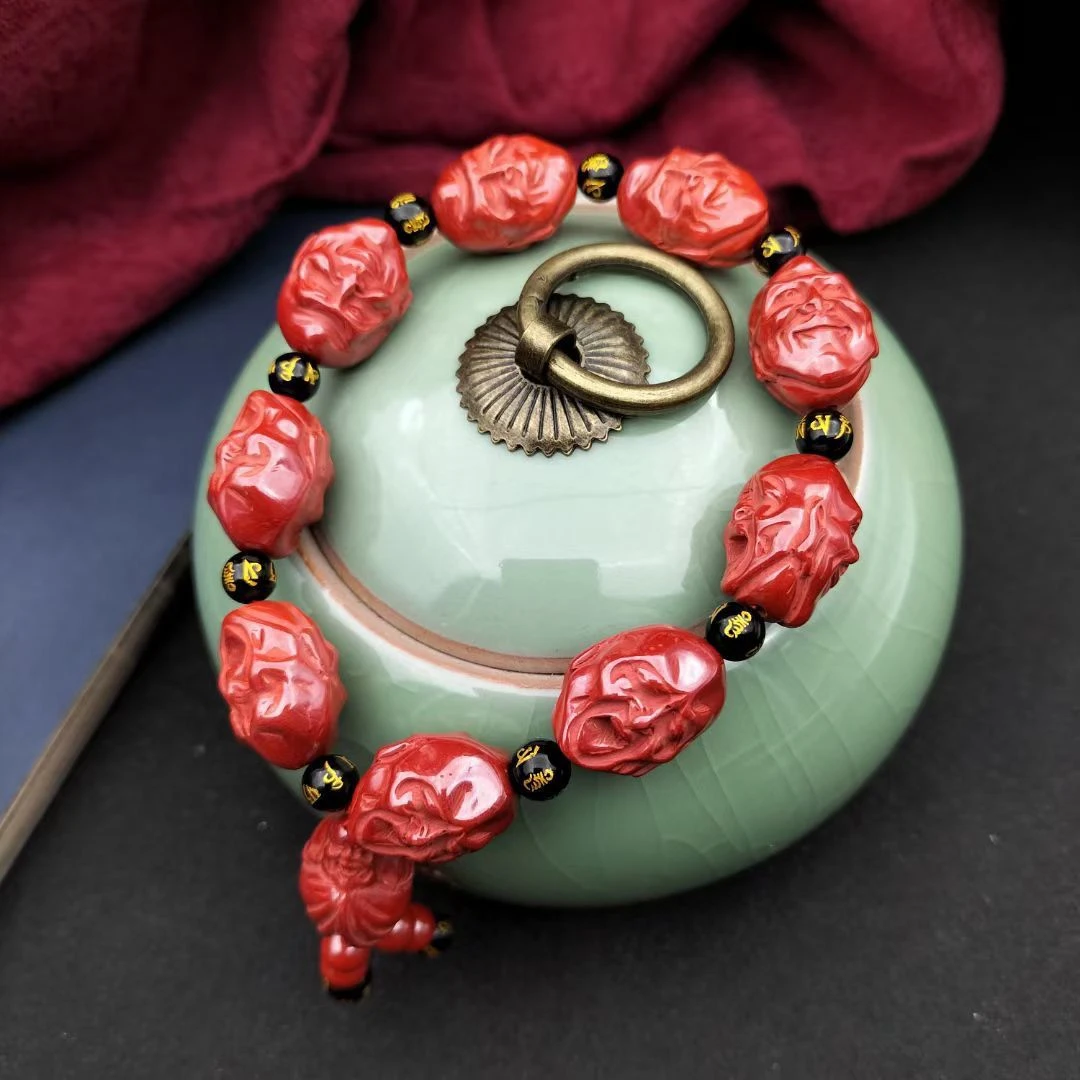 含辰砂工艺品朱砂双面十八罗汉男士手串文玩手把件本命年护身符