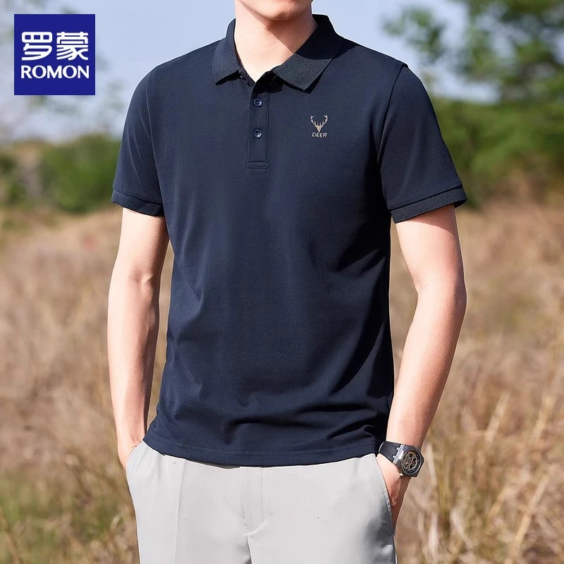 罗蒙翻领Polo衫男士夏季新款刺绣上衣潮流商务休闲透气短袖t恤男