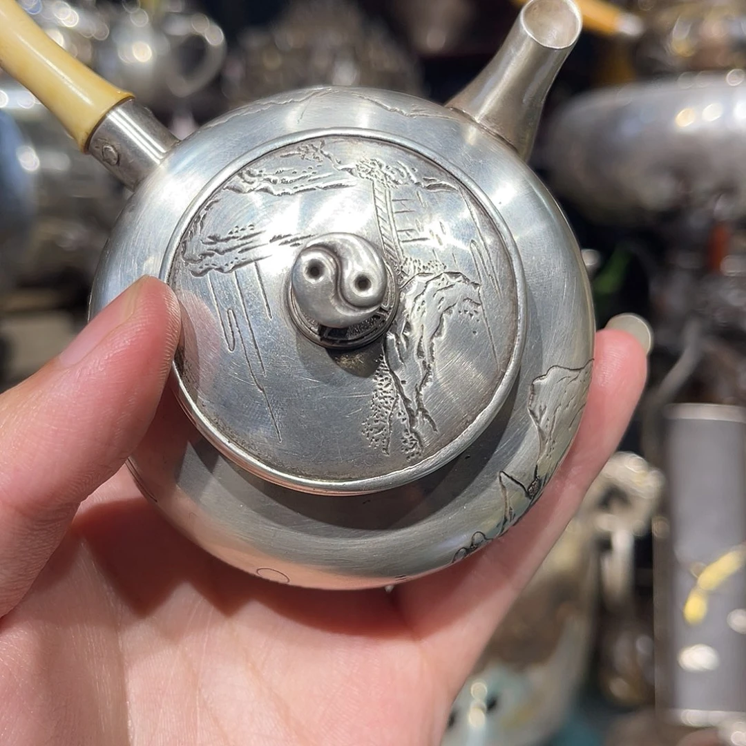*****纯银名家作品侧把银壶