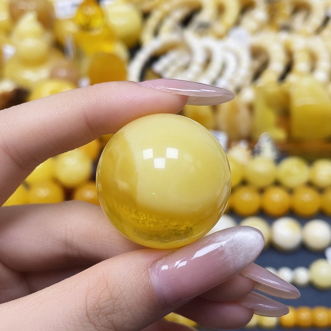 蜜蜡未镶嵌裸石圆珠30.5mm金沙