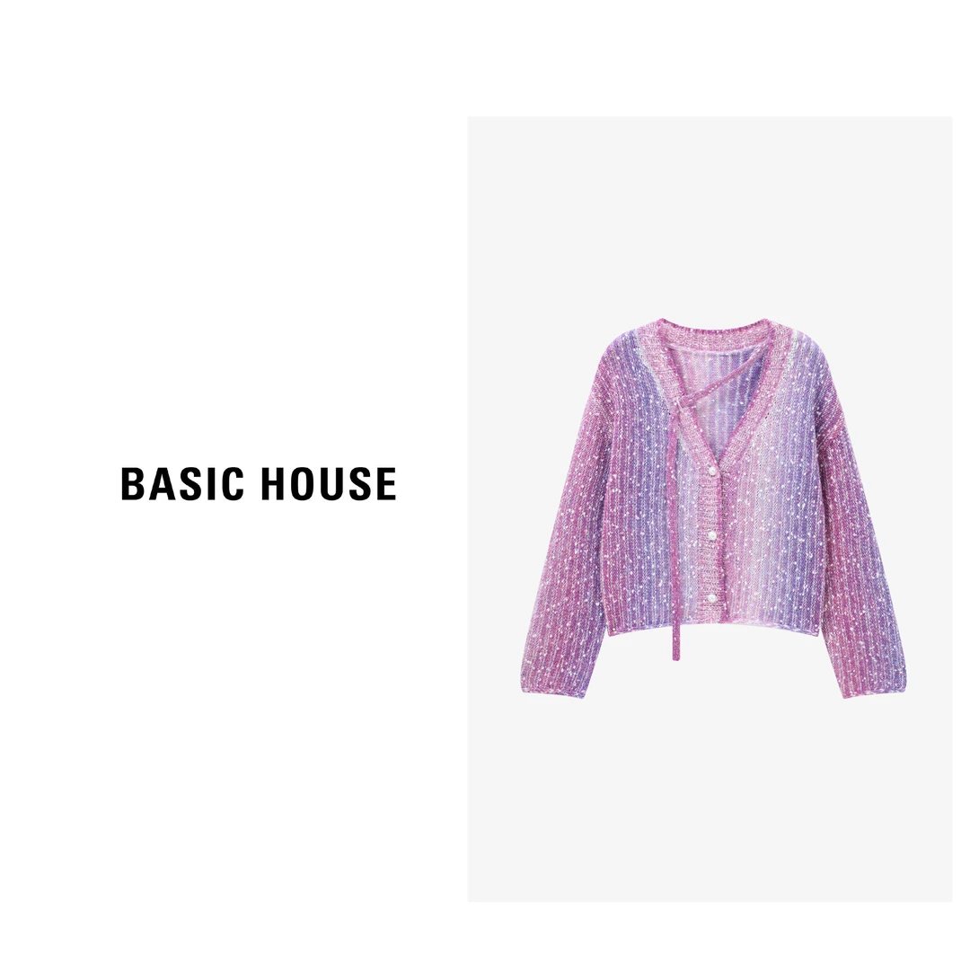 Basic House/百家好新款落肩宽松亮片点彩纱气质毛衣-B0625B5MMI2