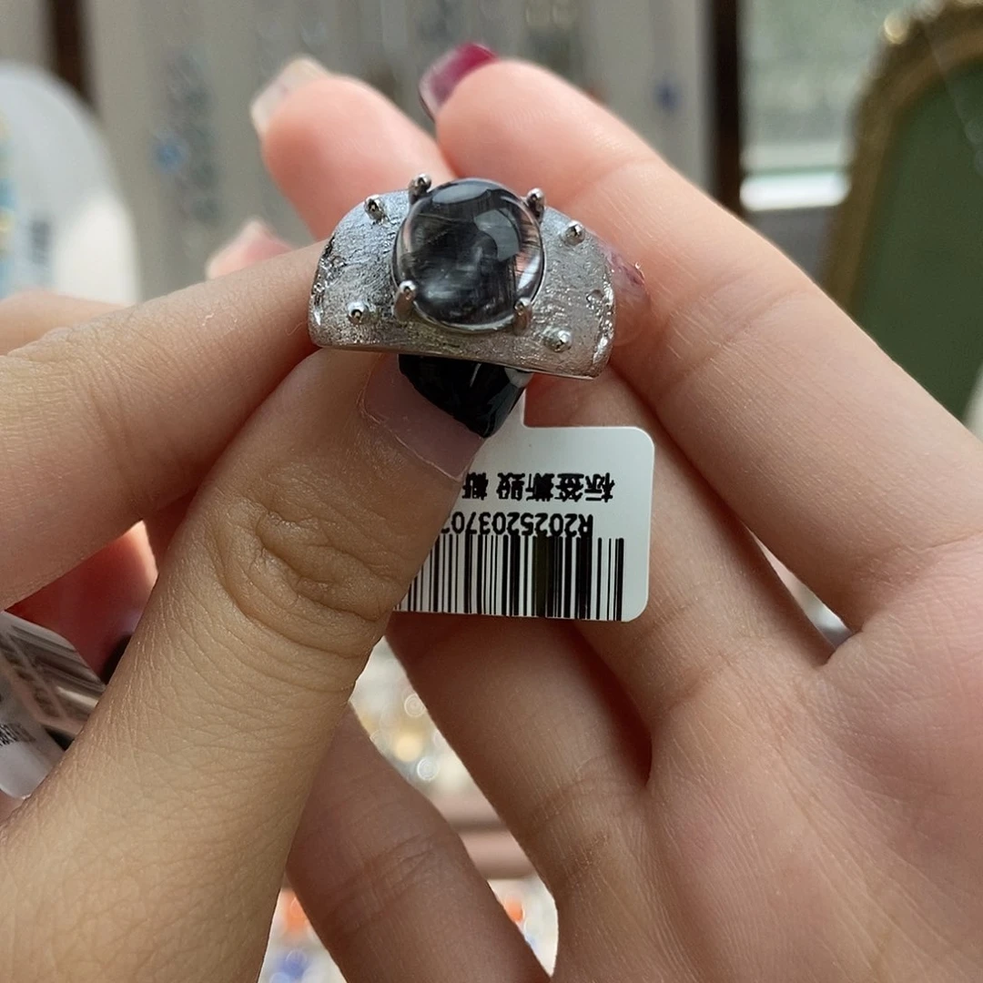 水晶戒指银S925镶嵌S***e黑银钛370
