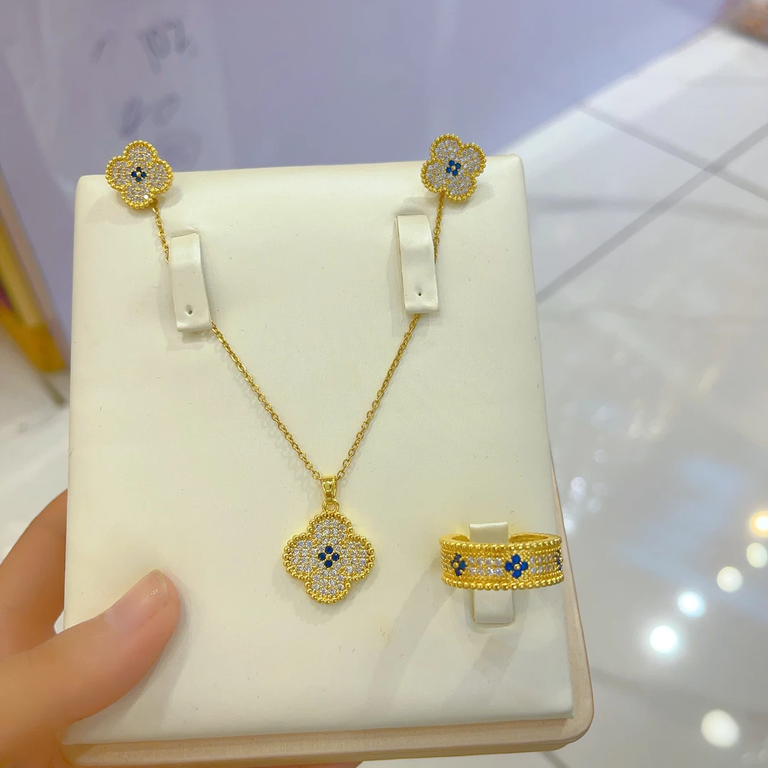 合金项链 1712新款三件套首饰耳环项链戒指爆款白搭时尚气质百搭