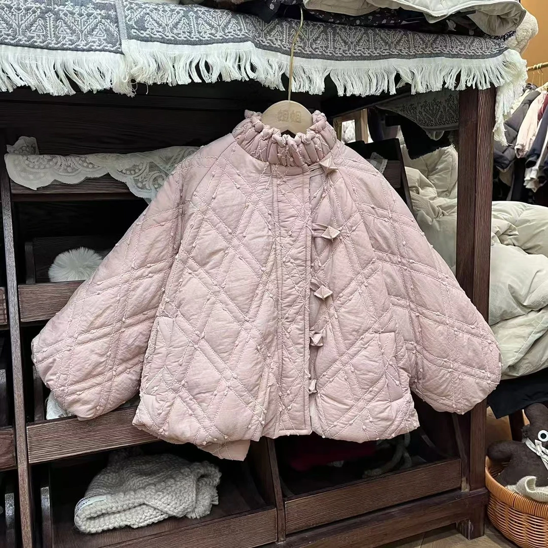 〖姐姐家〗2024冬款儿童萌娃穿搭重工粉花苞立领外套sy3575
