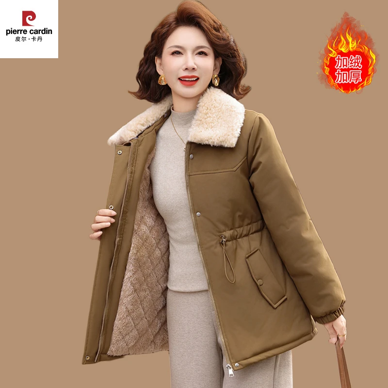 皮尔卡丹妈妈冬装加绒加厚棉衣洋气棉袄中老年人女秋冬时尚保暖派