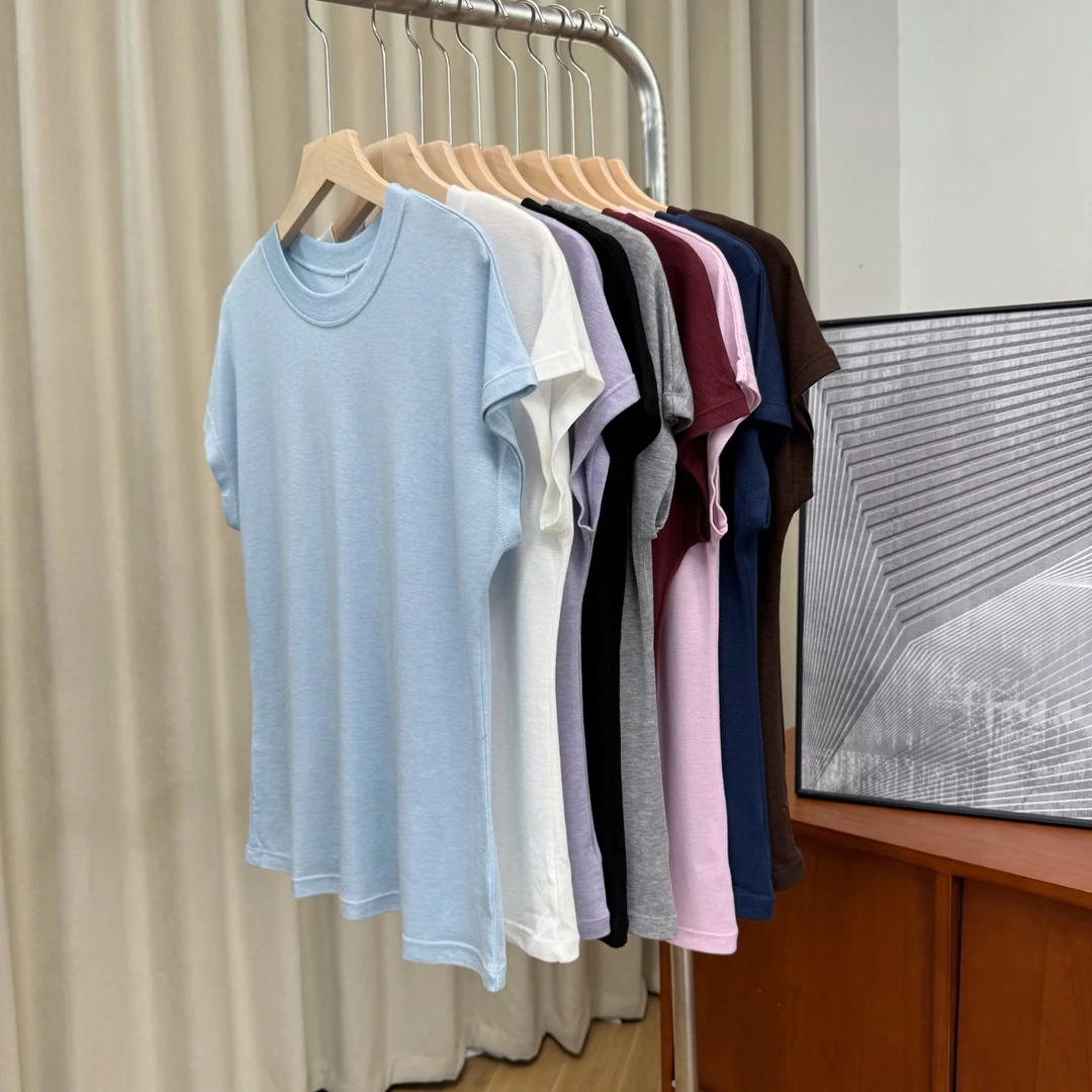 【若若美】X-1602飞飞袖圆领兰精天丝美利奴羊毛简约百搭短T小飞袖T