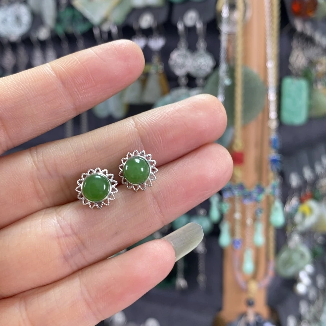 和田玉耳饰银S925镶嵌X*AX44